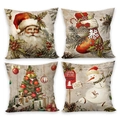 Vintage Christmas throw pillow covers set of 4 featuring Santa Claus and reindeer patterns - Vintage Santa Christmas Stocking (SD1004-05) / Colorful