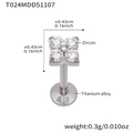 Titanium alloy labret stud with a clear four-petal zircon flower and size dimensions - Clover Style Steel Color Lip Stud (T024)