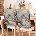 Detail of Christmas chair covers featuring winter snowman and floral patterns set of 2 - Pink Scarf Snowman and Castle Style (YT55-5)