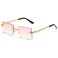 Rimless square sunglasses with pink and blue gradient lenses and gold snake-shaped metal temples - Gold Frame Red Mirror Lens