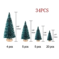 Detailed size guide for 34pcs mini frosted Christmas trees with wood bases in 4 sizes - Set 2 - 34PCS