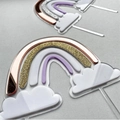 Acrylic rainbow cloud cake topper set with gold glitter and rose gold mirror finish - Glitter Gold Rainbow