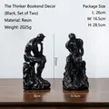 Minimalist black resin thinker bookends set for bookshelf with stone texture finish - Thinker Bookends - Black 8122B