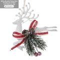 White Christmas reindeer ornament with pine cones, red berries and a festive bow - White Type C - Glitter Flying Deer