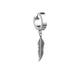 Silver retro feather pendant earring for men and women with polished hoop closure - Feather / Earring (Pierced) / Steel