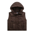 Braune wattierte Weste für Damen mit Kapuze und glänzender Oberfläche aus Polyester - S / Dunkelbraun