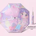 Pink cartoon automatic umbrella with unicorn and anime girl illustration and matching sleeve - Anti-rebound Automatic - Sweetheart Girl [Reflective Strip]