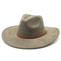 Classic wide brim suede fedora hat in gray with leather belt buckle for men and women - M(56-59CM) / Army Green