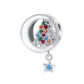 S925 sterling silver moon Christmas tree bead charm with colorful cubic zirconia - 925 Sterling Silver / Moon Star Christmas Tree (PC1744)