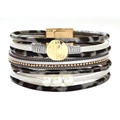 Bohemian multi-layer wrap bracelet featuring leopard print PU leather and magnetic clasp - Grey Leopard