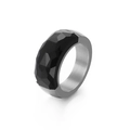 Modern titanium steel ring featuring silver base and faceted black geometric inlay - US 7 / Silver Black Contrast (KR50110-K)
