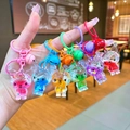 Porte-clés de monstre en sable liquide pailleté avec cloches assorties et anneaux en métal - Style Fermoir Mousqueton / Figurine de dessin animé multicolore mini (Mélange aléatoire)