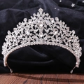 Elegant bridal crown with silver crystals and teardrop rhinestones for wedding occasions - Silver White Rhinestone