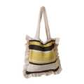 Borsa tote a righe fatta a mano in beige, giallo e marrone con bordi a balze - Marrone