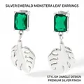 Orecchini a goccia in argento con zircone verde smeraldo e pendenti a foglia - Argento Verde Zircone