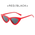 Retro triangle cat-eye sunglasses with vibrant red glossy frame and dark lenses - Red Frame Grey Lens