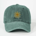 Vintage green washed cotton baseball cap with yellow sun embroidery for sun protection - High Crown Dark Green