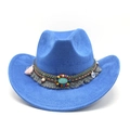 Détail du chapeau de cowboy bleu avec bande bohème en turquoise et des glands - M (56-59cm) / Bleu Royal Suède