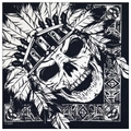 Black and white cotton bandana featuring skull with native feather headdress - Black Indian