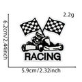 Detailweergave van geborduurde racevlag patch met afmetingen en gewichtsinformatie - Race Patch #4 (Kartrijder)