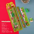5-delige groene Kerst schrijfset met liniaal, potloden, gum en puntenslijper - 5-delige Kartonnen Set (Groen) / Groen