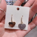 French vintage style 18K gold earrings with asymmetric purple gems and metal hearts - Asymmetric Purple Zircon Heart