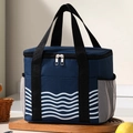 Dunkelblaue Thermo-Lunchtasche mit weißem Wellenmuster und Tragegriffen - Marineblau