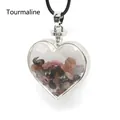 Heart-shaped pendant necklace with colorful tourmaline crystals and a black cord - Tourmaline