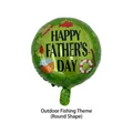 Green fishing theme round foil balloon with Happy Father's Day design and outdoor motifs - Round Outdoor Fishing