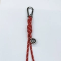Outdoor style red braided rope keychain with silver climbing buckle and small bell accessory - Red