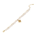 Baroque pearl bracelet with gold rectangular pendant and adjustable lobster clasp - Rhombus Style (3#Rhombus)