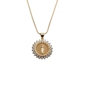 Detail of gold snake chain with religious pendant featuring a halo of zircon crystals - Style 0258YH 50CM Snake Chain
