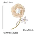 Elegant gold hollow rose brooch with rhinestones and pearl detail for formal wear - Gold (2164-GD)