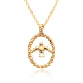 Macro shot of 18k gold bird totem pendant with twisted oval ring on O-chain necklace - B150-Twisted Ring Bird