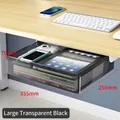 Large black transparent under-desk storage drawer with spacious hidden slide design - Transparent Black / Flat / Large