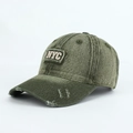 Vintage washed olive green baseball cap with NYC embroidery and distressed details - Adjustable / Green