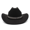 Classic black felt cowboy hat featuring double-row silver square metal rivet band decor - M (56-58cm) / Black