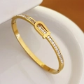 18K gold plated titanium steel bangle with sparkling zircon stones and LOVE engraving - Lucky Ring Starry Sky Bangle Gold
