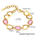 Detail of gold stainless steel bracelet with pink glass stones and adjustable clasp - Gold Pink (TXE283)