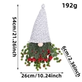 54cm Christmas gnome wreath hanging with grey knit hat, red berries and pine cones - Grey Floral Hat Style