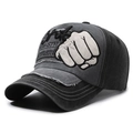 Gorra de béisbol de mezclilla lavada gris oscuro con bordado de puño y estilo callejero - Negro