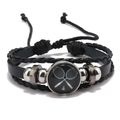 Bracelet tressé en cuir noir avec un emblème en métal de raquettes et volant de badminton - Badminton