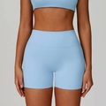 Himmelblaue Yoga-Shorts mit hoher Taille, nahtlos und elastisch für Fitness Damen - S / Himmelblau