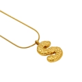 Golden letter S pendant with croissant texture on a delicate snake chain necklace - Letter S