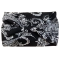 Bohemian black and white paisley print wide yoga headband with elastic fabric - Black White Paisley