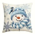Fodera per cuscino natalizia in lino con pupazzo di neve e sciarpa blu decorativa - TQYM41-1 Sciarpa del Pupazzo di Neve / 45*45cm Lino monofacciale