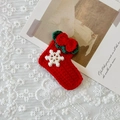 Handmade red knitted Christmas stocking hair clip with green bow and snowflake detail - Red Christmas Stocking Snowflake Clip