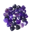 Polished heart-shaped natural amethyst stones in various shades of purple on white - Purple Agate
