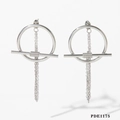 Minimalist silver stainless steel earrings with geometric circle and chain tassel design - Earrings (PDE1175) / Silver