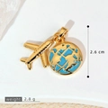 Golden airplane and blue globe travel pendant charm with micro-pave cubic zirconia - Gold Plane Blue Globe Style (SMP53389)